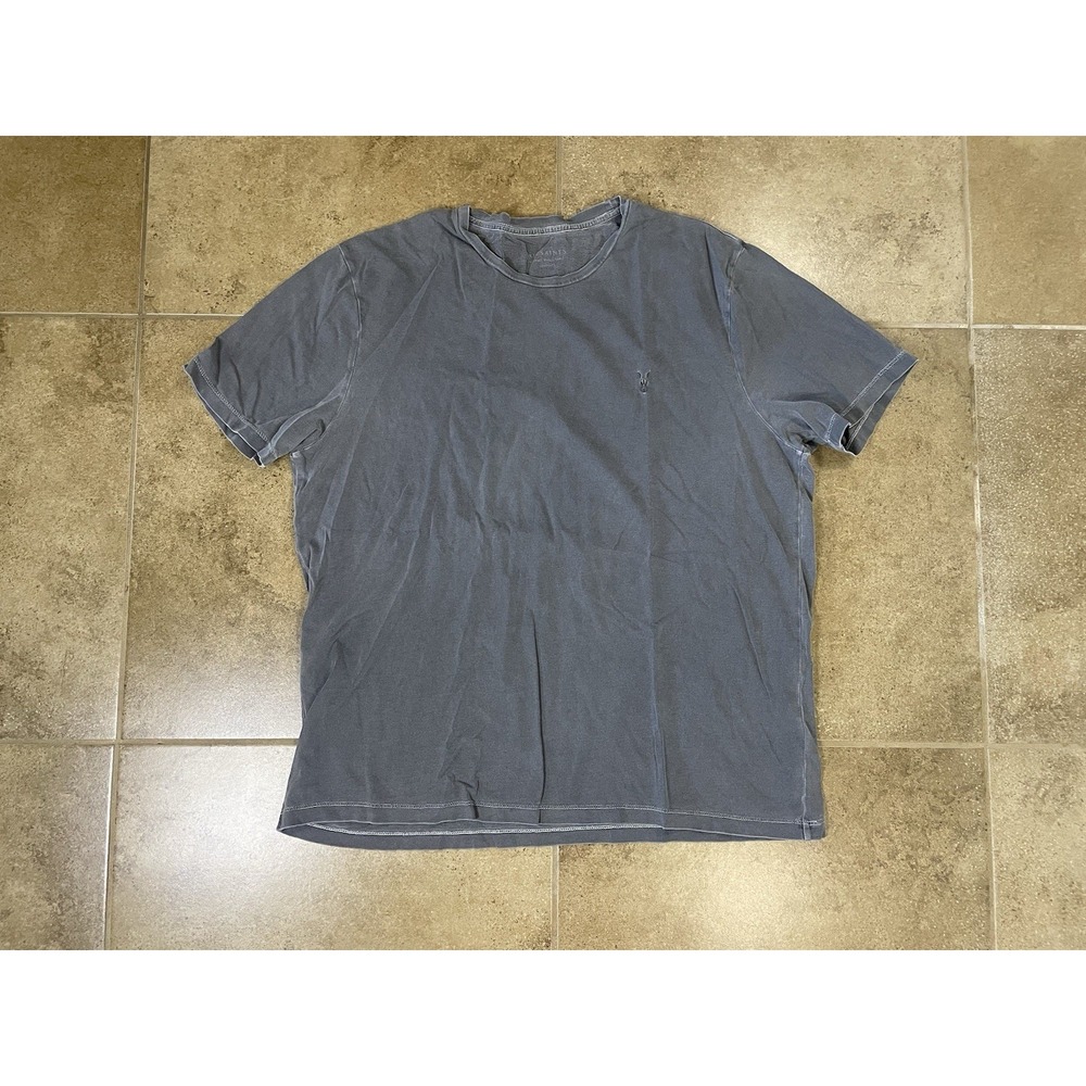 AllSaints T-Shirt Mens Sz XL Faded Gray Crewneck Skull Logo Relaxed Fit Tee